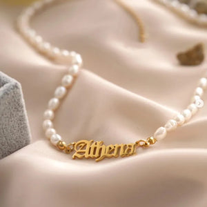 Personalized Stainless Steel Name Necklace with Pearl Chain