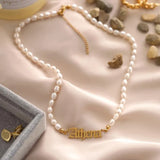 Personalized Stainless Steel Name Necklace with Pearl Chain