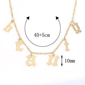3U Old English Name Necklace Gothic Choker Vintage Font Personalized Tiny Letter
