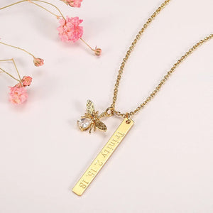 Personalized Initial Tiny Bar Honeycomb Necklace Bee Pendant Birthday Gift