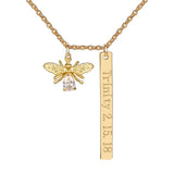 Personalized Initial Tiny Bar Honeycomb Necklace Bee Pendant Birthday Gift