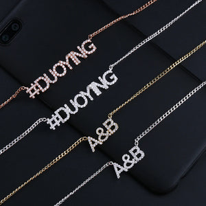 3UMeter Stainless Steel Choker Necklace with Zirconia Name Pendant for Women