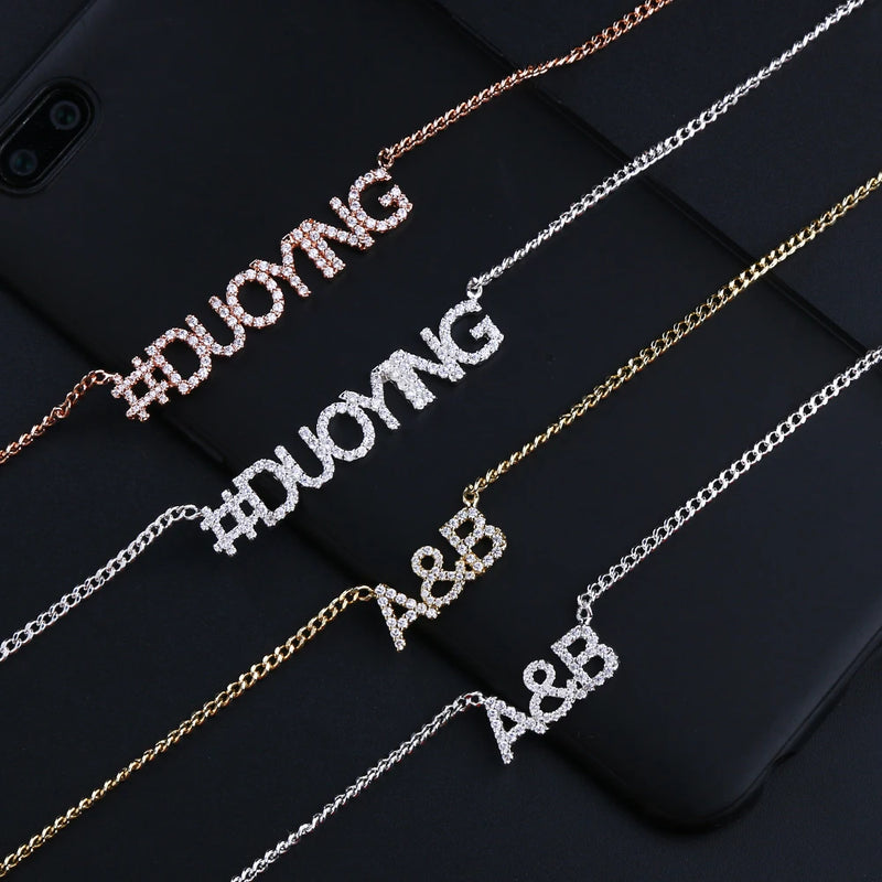 3UMeter Stainless Steel Choker Necklace with Zirconia Name Pendant for Women