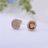 Personalized Heart Enamel Zircon Letter Stud Earrings