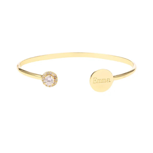 3UMeter Zircon Love Cuff Bangle Personalized Engraved Disc Bracelet
