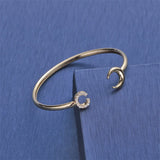 Copper CZ Moon Bangle Bracelet for Women