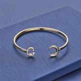 Copper CZ Moon Bangle Bracelet for Women