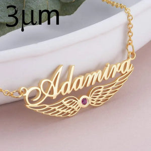 Name Necklace with Birthday Stone & Heart, Stainless Steel Zirconia Jewelry