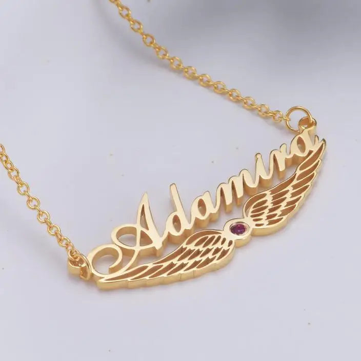 Name Necklace with Birthday Stone & Heart, Stainless Steel Zirconia Jewelry