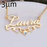 Name Necklace with Birthday Stone & Heart, Stainless Steel Zirconia Jewelry