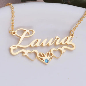 Name Necklace Birthday Stone Zirconia Heart Personalized Name Jewelry