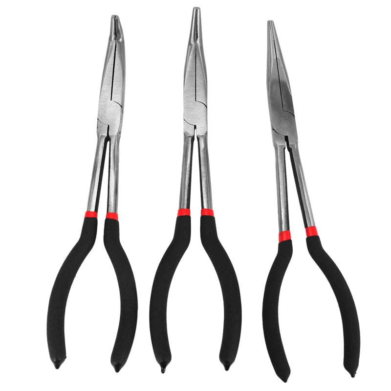 3X 11 Inch Nose Pliers Set Straight Bent Tip Mechanic Grip Hand Tool