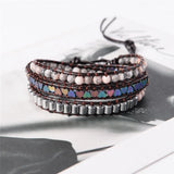 Heart Leather Wrap Beaded Bracelet Cuff Jewelry