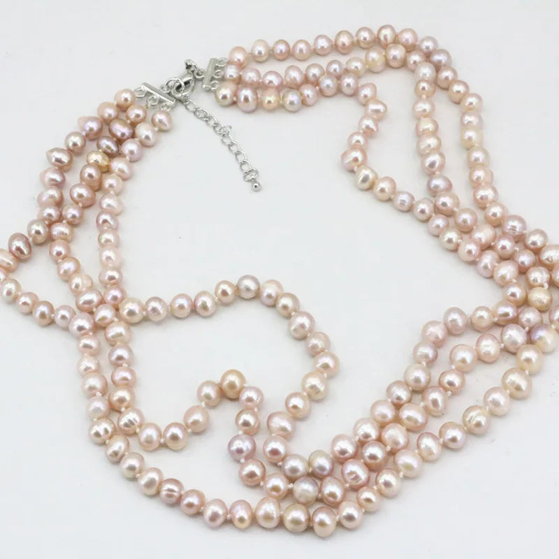 Natural Freshwater Pearl 7-8mm Round Beads Necklace Lady Chain Wedding Gift