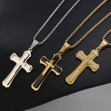 3-Layer Stainless Steel Cross Pendant Necklace 24" Box Chain