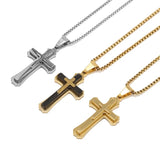 3-Layer Stainless Steel Cross Pendant Necklace 24" Box Chain