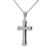3-Layer Stainless Steel Cross Pendant Necklace 24" Box Chain
