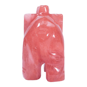 3" Watermelon Red Elephant Figurine Hand Carved Gemstone Animal Statue
