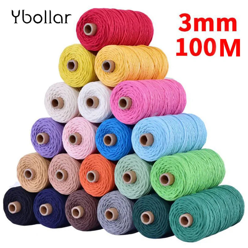 3mm 100 M Cotton Cord Beige Craft Rope DIY Macrame String Wedding Decor