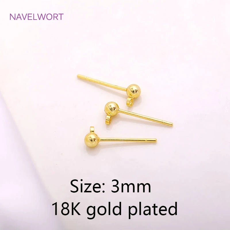 Brass Ball Head Stud Earring 18K Plating for DIY Jewelry Making