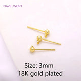 Brass Ball Head Stud Earring 18K Plating for DIY Jewelry Making