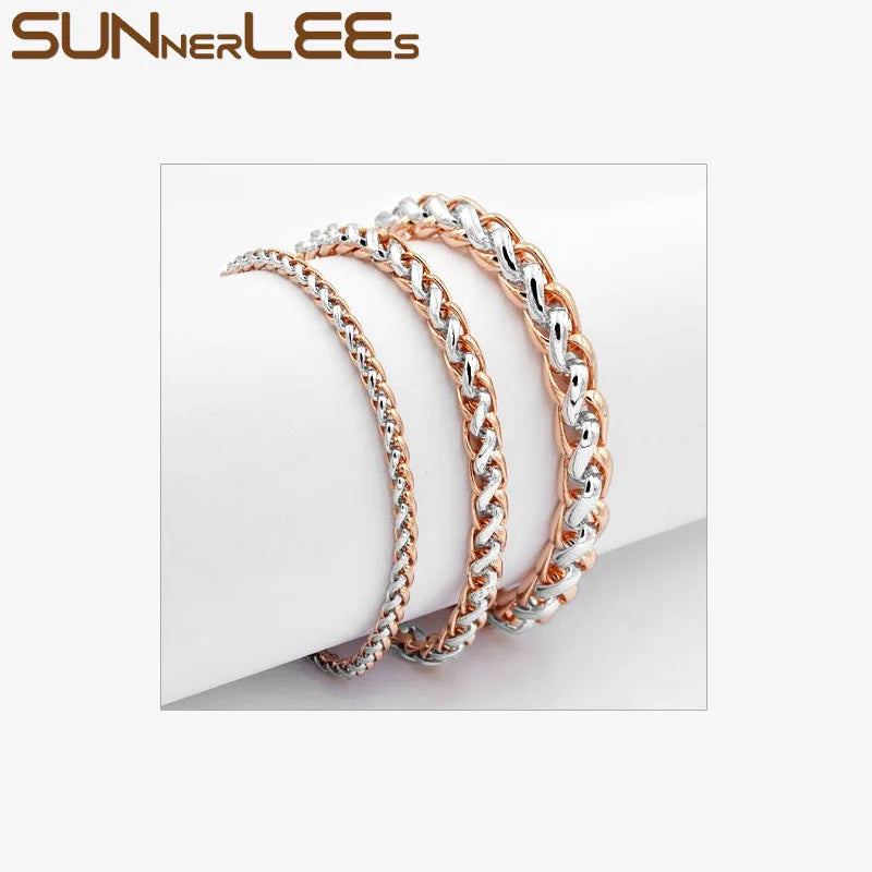Rose Gold Wheat Link Chain Bracelet for Men and Women