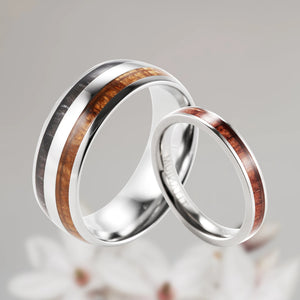Pure Titanium & Wood Ring Set with KOA Wood Inlay
