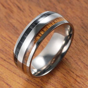 Pure Titanium & Wood Ring Set with KOA Wood Inlay