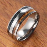 Pure Titanium & Wood Ring Set with KOA Wood Inlay