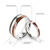 Pure Titanium & Wood Ring Set with KOA Wood Inlay