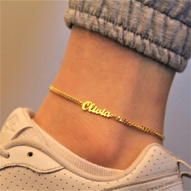 3mm Cuban Chain Name Anklet Personalized Stainless Steel Jewelry Anklet Nameplat