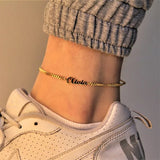 3mm Cuban Chain Name Anklet Personalized Stainless Steel Jewelry Anklet Nameplat