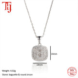 Square CZ Pendant Necklace 925 Silver Chain Mom Gift