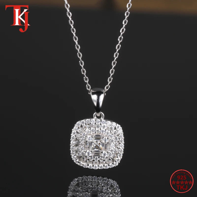 Square CZ Pendant Necklace 925 Silver Chain Mom Gift