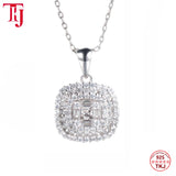 Square CZ Pendant Necklace 925 Silver Chain Mom Gift