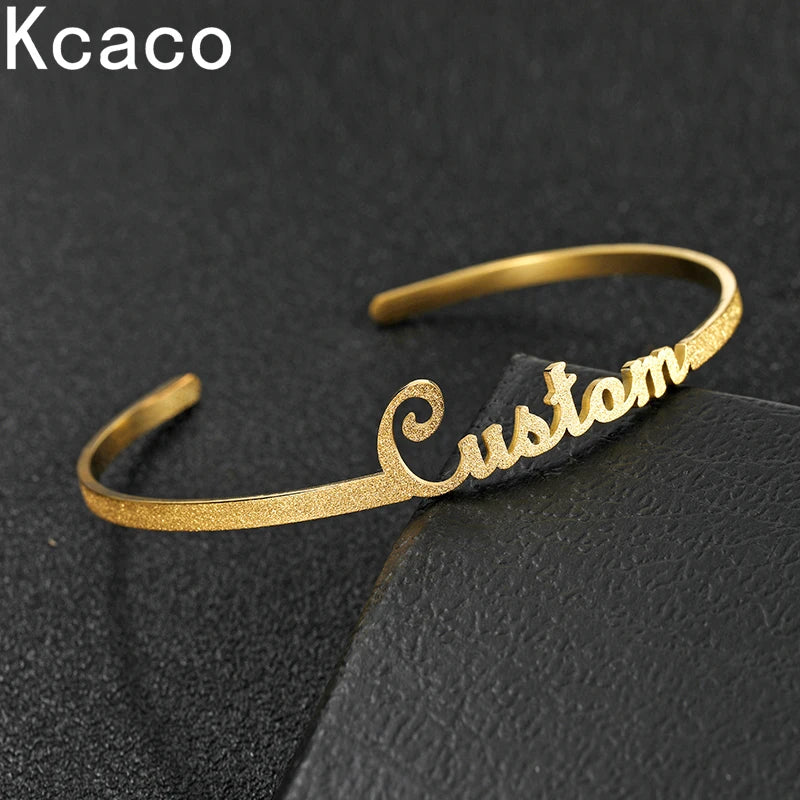 3mm Name Bracelet Stainless Steel Frosted Adjustable Bangle for Women