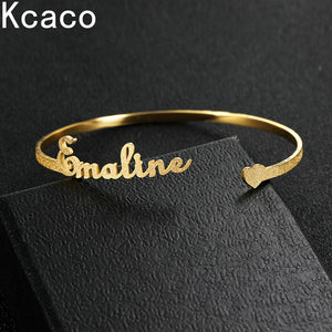 3mm Name Heart Bracelet Personalized Stainless Steel Frosted Adjustable Bangle