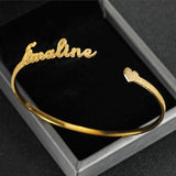3mm Name Heart Bracelet Personalized Stainless Steel Frosted Adjustable Bangle