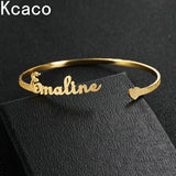 3mm Name Heart Bracelet Personalized Stainless Steel Frosted Adjustable Bangle