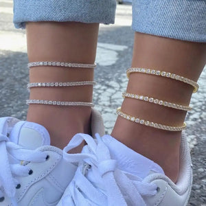 3mm CZ Tennis Chain Anklet Iced Out Bling Foot Chain