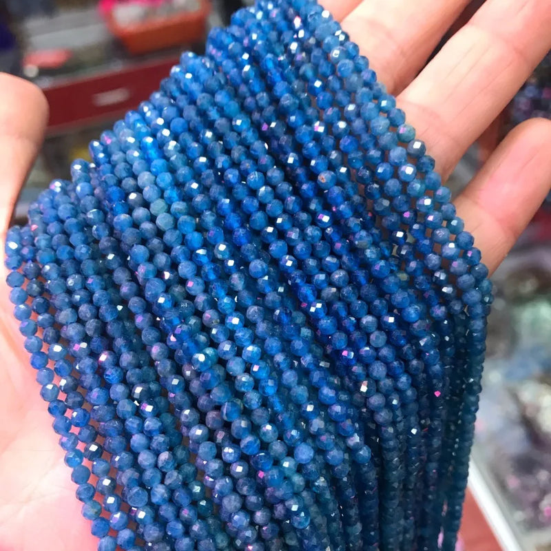 3mm Faceted Natural Apatite Beads Loose Gem Stone Beads Round Findings Jewelry