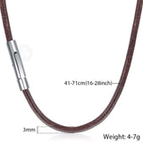 3mm Leather Cord Necklace For Men Stainless Steel Magnetic Brown Rope Choker