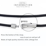 3mm Leather Cord Necklace For Men Stainless Steel Magnetic Brown Rope Choker