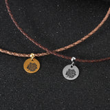 3mm Braided Leather Cord Choker Necklace with Rose Flower Coin Pendant