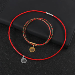 3mm Braided Leather Cord Choker Necklace with Rose Flower Coin Pendant