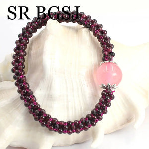 3mm Garnet Rose Quartz Women Jewelry Bracelet 7inch