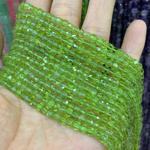 3mm Natural Peridot Cube Beads 15'' Faceted DIY Bracelet Necklace