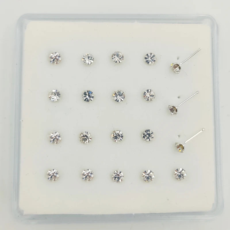 3mm Clear Crystal Silver Nose Pin 925 Sterling Fishtail L Shape Nose Stud