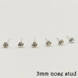 3mm Clear Crystal Silver Nose Pin 925 Sterling Fishtail L Shape Nose Stud