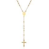 3mm Oval Bead Rosary Cross Pendant Necklace Stainless Steel